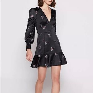 Joie Black Floral Puff “Minia" Dress, Size 0. NWT